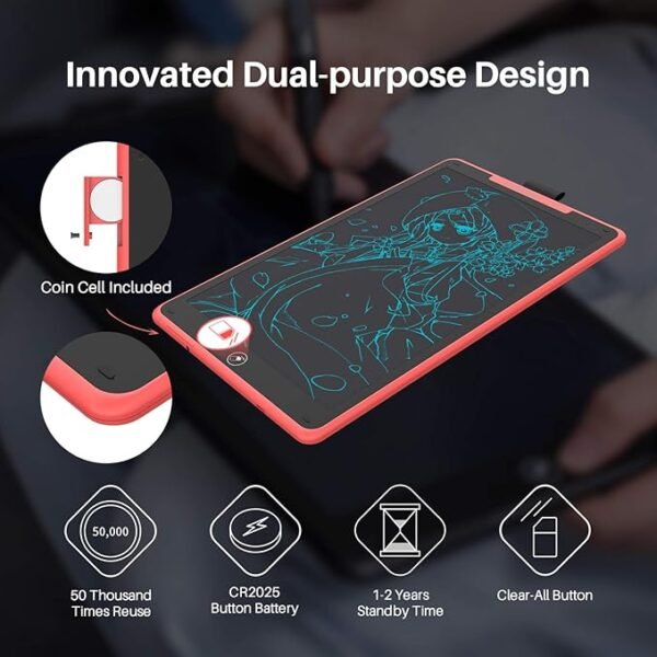 HUION Inspiroy Ink H320M Drawing Tablet, Dual-Purpose LCD Writing Tablet 8192 Pen Pressure Battery-Free Stylus Tilt Function Android Supported with Sleeve Bag (Red)) - Image 4
