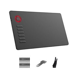 VEIKK A15 Graphics Drawing Tablet,10x6 Inch Pen Tablet,12 Hot Keys,Battery-Free Passive Pen with Tilt Function, 20 Replacement Nibs and 1 Artist Glove，Support Wins,Mac,Linux-Red (Open box new)