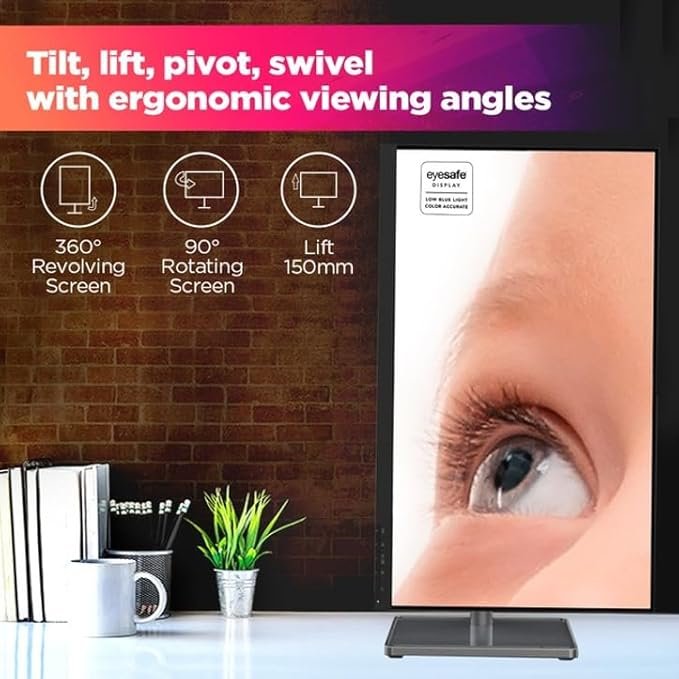 Lenovo L-Series 27 inch (68.58cm) FHD IPS Monitor |16.7m Colors, AMD FreeSync, USB-C Port, 3Wx2 Speakers, HDMI, VGA, PD-45W, Tilt Swivel Pivot Height Adjust Stand for Home & Office, L27m-30 Black - Image 5