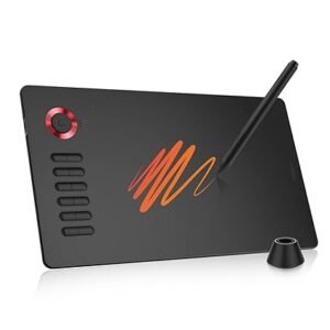 VEIKK A15PRO Graphic Drawing Pen Tablet 10 * 6 inch with 12 Hotkeys and a Quick Dial Support Windows, Mac, Linux, Tilt Pressure (8192 Level Pressure Battery -Free Stylus) (Red) (Open box new)
