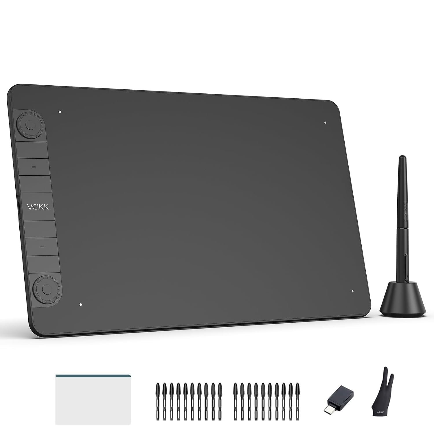 VEIKK VK1060PRO Drawing Tablet,10x6 inch/25.4 x15.24cm Graphic Pen Tablet, 2 Quick Dials,6 Express Keys, Battery-Free Stylus with Tilt Function, Compatible with Win Mac Linux Android OS (8192 Levels) (Open box new)