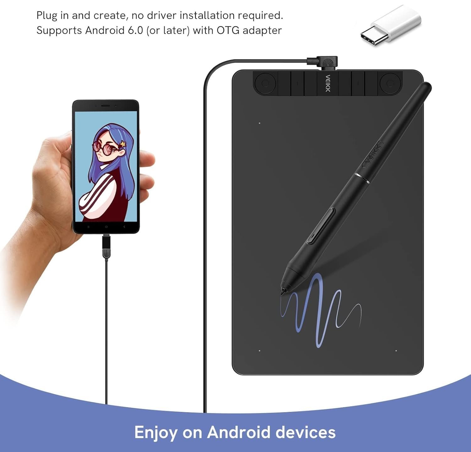 VEIKK VK1060PRO Drawing Tablet,10x6 inch/25.4 x15.24cm Graphic Pen Tablet, 2 Quick Dials,6 Express Keys, Battery-Free Stylus with Tilt Function, Compatible with Win Mac Linux Android OS (8192 Levels) (Open box new) - Image 2