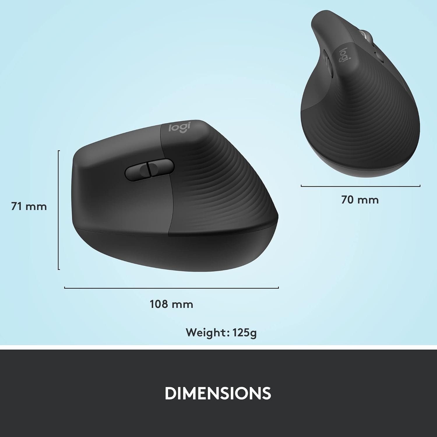 Logitech Lift Vertical Ergonomic Mouse, Wireless, Bluetooth or Logi Bolt USB Receiver, Quiet clicks, 4 Buttons, Compatible with Windows/macOS/iPadOS, Laptop, PC - Graphite (Sealed pack) - Image 2