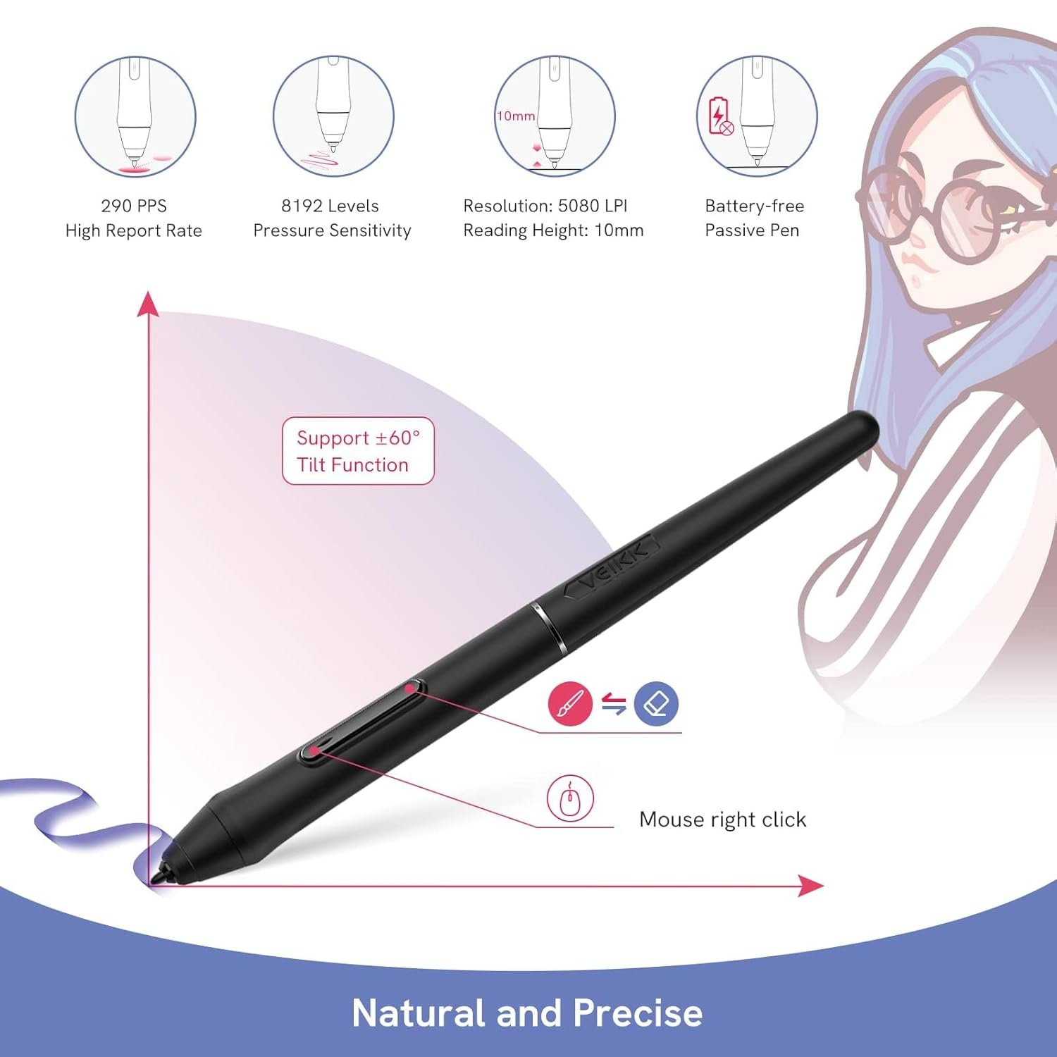 VEIKK VK1060PRO Drawing Tablet,10x6 inch/25.4 x15.24cm Graphic Pen Tablet, 2 Quick Dials,6 Express Keys, Battery-Free Stylus with Tilt Function, Compatible with Win Mac Linux Android OS (8192 Levels) (Open box new) - Image 7