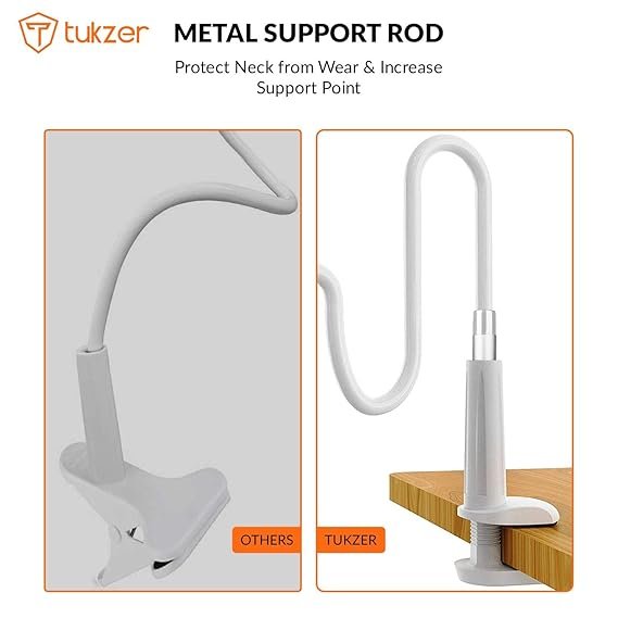 Tukzer Universal Tabletop Mobile & Tablet Holder with 360 Degree Flexible Rotation for Bed, Table, Kitchen, Bathroom Compatible with 4 inches to 10.5 Inches Tablet/Smartphones - White (Open box new) - Image 2