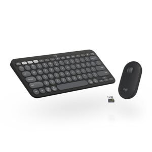 Logitech Pebble 2 Combo, Wireless Keyboard and Mouse, Quiet and Portable, Customisable, Logi Bolt, Bluetooth, Easy-Switch for Windows, macOS, iPadOS, Chrome - Tonal Graphite (Sealed pack)