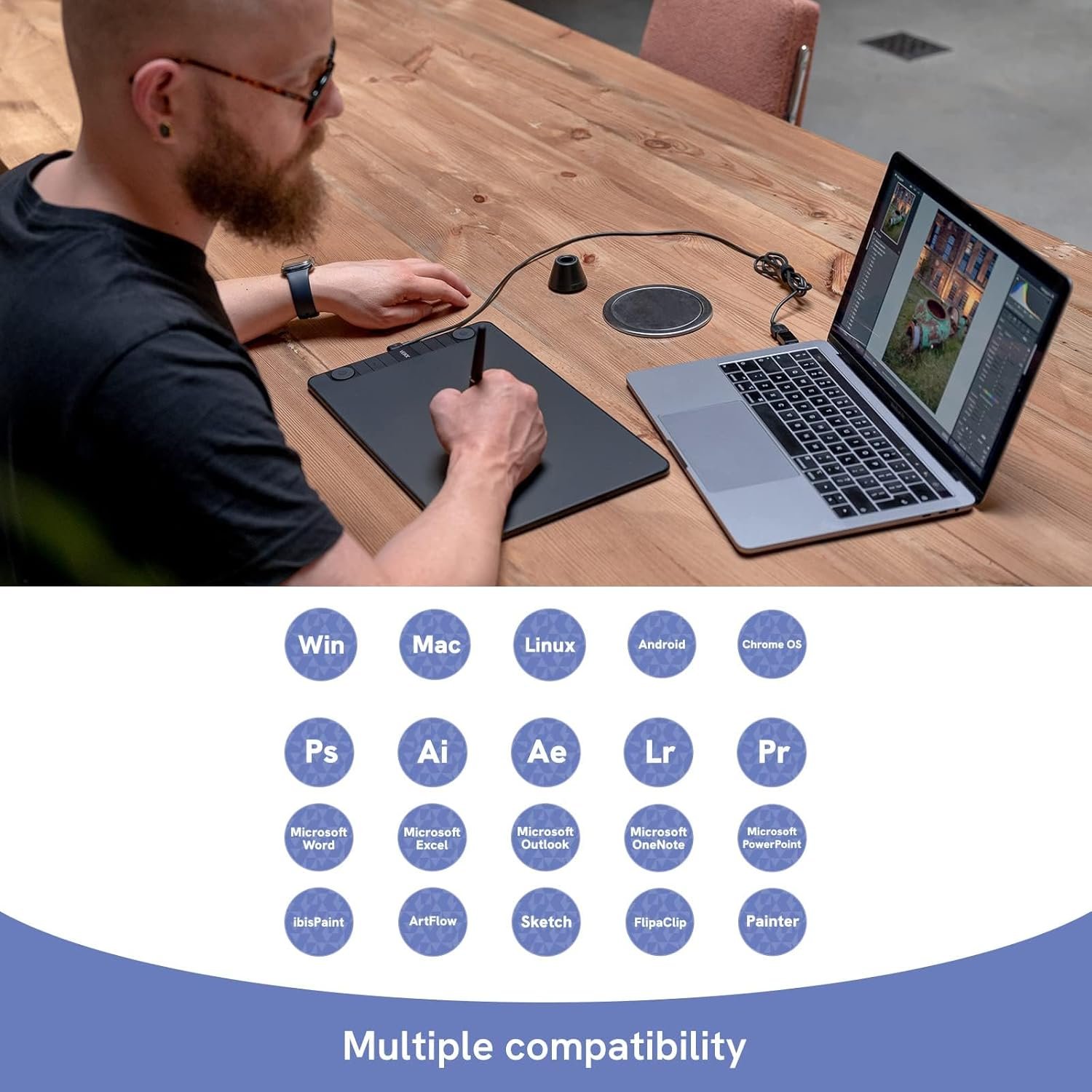 VEIKK VK1060PRO Drawing Tablet,10x6 inch/25.4 x15.24cm Graphic Pen Tablet, 2 Quick Dials,6 Express Keys, Battery-Free Stylus with Tilt Function, Compatible with Win Mac Linux Android OS (8192 Levels) (Open box new) - Image 5