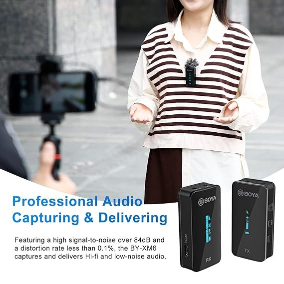 Boya BY-XM6-S1 2.4GHz Dual Channel Ultra-Compact Wireless Microphone System with OLED Display Real-time Monitoring Rechargable for vlogging, Live Streaming, Interview for DSLR Camera Smartphone PC… - Image 6