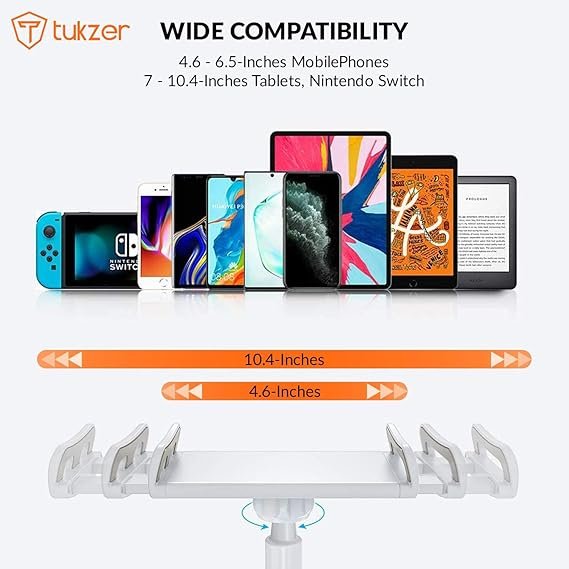 Tukzer Universal Tabletop Mobile & Tablet Holder with 360 Degree Flexible Rotation for Bed, Table, Kitchen, Bathroom Compatible with 4 inches to 10.5 Inches Tablet/Smartphones - White (Open box new) - Image 3
