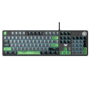 AULA F2088 Pro Mechanical Gaming Keyboard | Clicky Blue Switches, LED Rainbow Backlit | Full Size USB Wired Keyboard for Windows - Mac/PC (Black+Grey+Green) (Open box new)