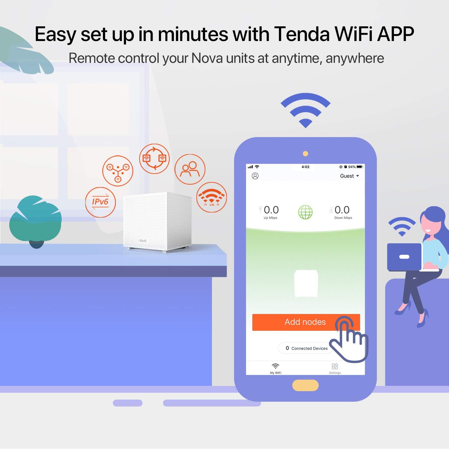 Tenda MW12 AC2100 Tri-Band Whole Home Mesh Wi-Fi System, 3 Gigabit Ports, 6000sq² Wi-Fi Coverage, Easy Set Up, Work with Amazon Alexa, Router and Wi-Fi Booster Replacement (Pack of 3) (Sealed pack) - Image 6