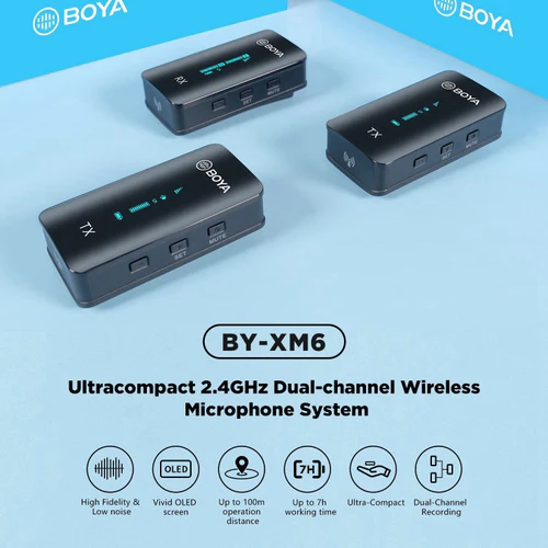 BOYA BY-XM6-S2 Ultracompact 2.4GHz Dual-channel Wireless Camera Microphone (Open box new) - Image 2