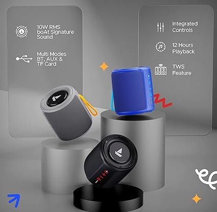 boAt Stone 352/358 Bluetooth Speaker with 10W RMS Stereo Sound, IPX7 Water Resistance, TWS Feature, Up to 12H Total Playtime, Multi-Compatibility Modes, Free Music Streaming on JioSaavn(Groovy Grey)(Open box new) - Image 7