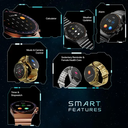 Fire-Boltt Spacewatch 36.3mm (1.43 inch) AMOLED Display, Luxury Stainless Steel, BT Calling Smartwatch (Gold Strap, Free Size) (Open box new) - Image 5