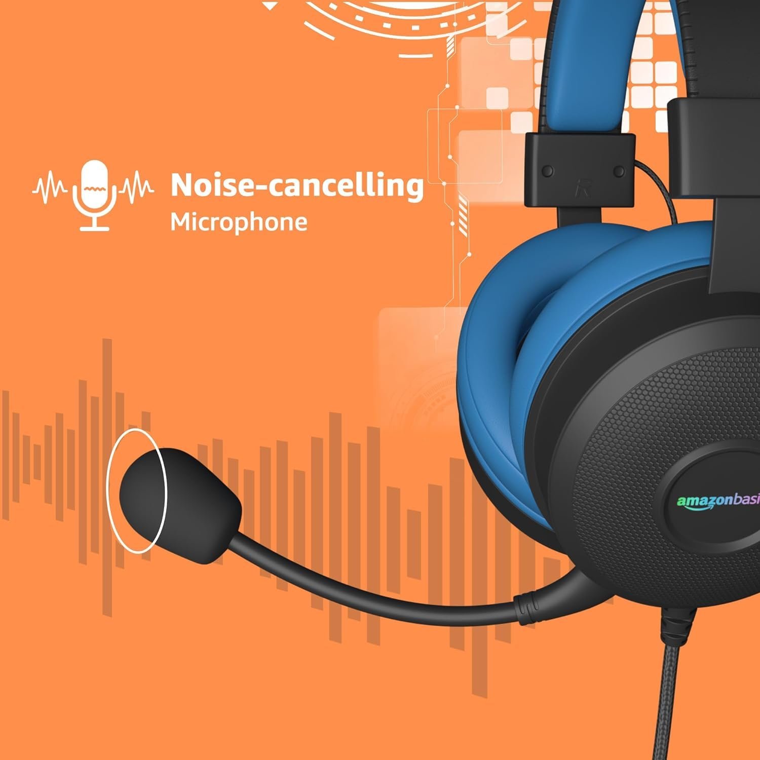 Amazon Basics Wired Over Ear Gaming Headphones mic for PC, Laptop | Static RGB | Black - Blue (Open box new) - Image 4