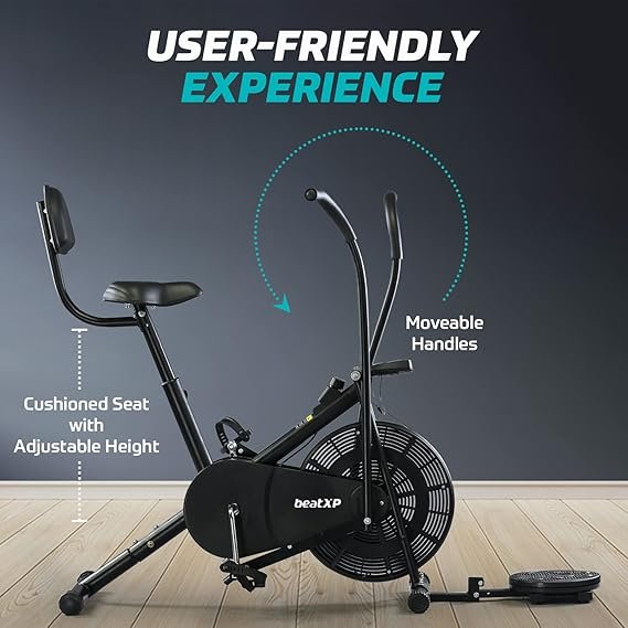 beatXP Vortex Active Air Bike Exercise Cycle for Home | Gym Cycle for Workout with Adjustable Cushioned Seat | Moving Handles - 4M Airbike (Open Box New) - Image 5