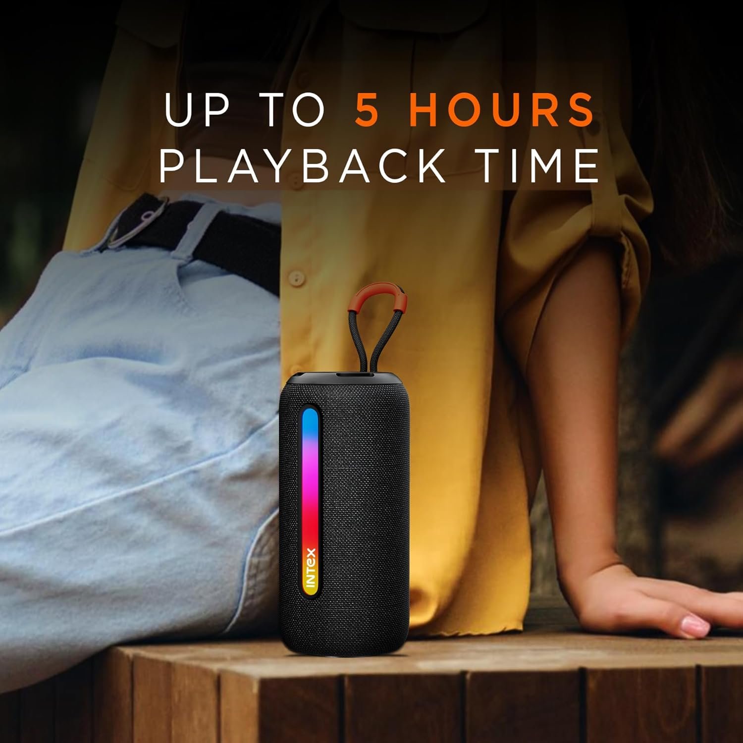 Intex Beast 10X Newly Launched Bluetooth Speaker | 360° Iconic Surround Sound | Rhythmic RGB LED Light | TWS Feature | Type-C Fast Charging | Upto 5 Hrs Playback | BT 5. for Party & Travel - Black (Open Box New) - Image 3