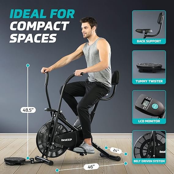 beatXP Vortex Active Air Bike Exercise Cycle for Home | Gym Cycle for Workout with Adjustable Cushioned Seat | Moving Handles - 4M Airbike (Open Box New) - Image 4