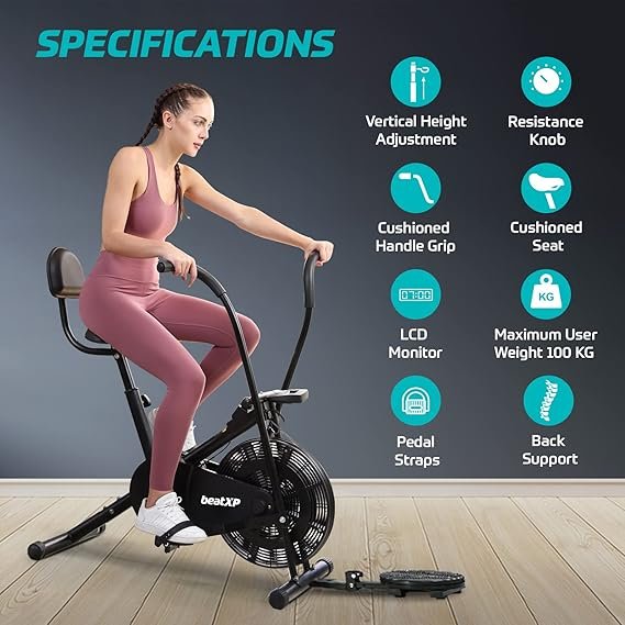 beatXP Vortex Active Air Bike Exercise Cycle for Home | Gym Cycle for Workout with Adjustable Cushioned Seat | Moving Handles - 4M Airbike (Open Box New) - Image 2