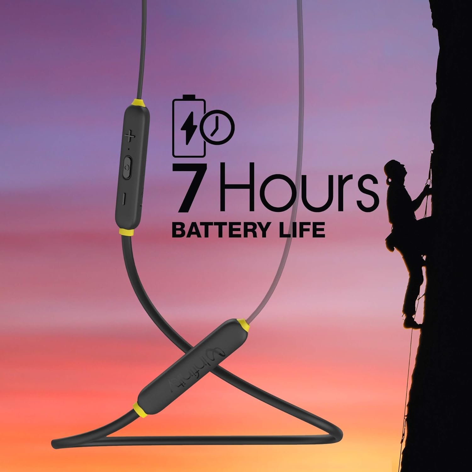 Infinity - JBL Glide 120, in Ear Wireless Earphones with Mic, Deep Bass, Dual Equalizer, 12mm Drivers, Premium Metal Earbuds, Comfortable Flex Neckband, Bluetooth 5.0, IPX5 Sweatproof - Black & Yellow (Open Box New) - Image 4