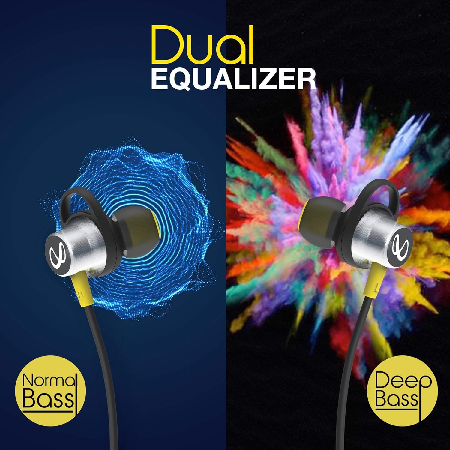 Infinity - JBL Glide 120, in Ear Wireless Earphones with Mic, Deep Bass, Dual Equalizer, 12mm Drivers, Premium Metal Earbuds, Comfortable Flex Neckband, Bluetooth 5.0, IPX5 Sweatproof - Black & Yellow (Open Box New) - Image 3