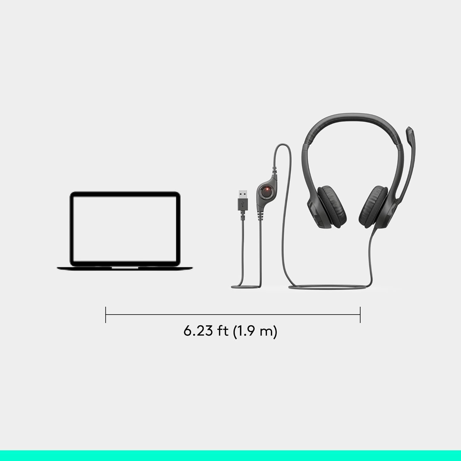 Logitech H390 Wired Headset for PC/Laptop, Stereo Headphones with Noise Cancelling Microphone, USB-A, in-Line Controls, Works with Chromebook - Graphite (Sealed Pack) - Image 3