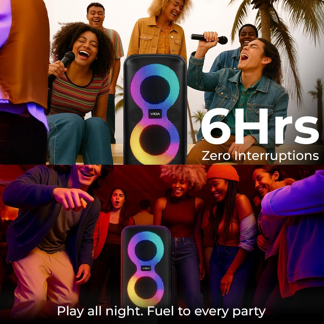 VIDA Boombox 100 | 100W Party Speaker with Party Bass Booster & Vivid RGB Lighting | Up to 6H Playtime | Lightweight & Portable | 4 Dynamic Speakers | Bluetooth, AUX, TF Card & USB-C Connectivity - Image 4