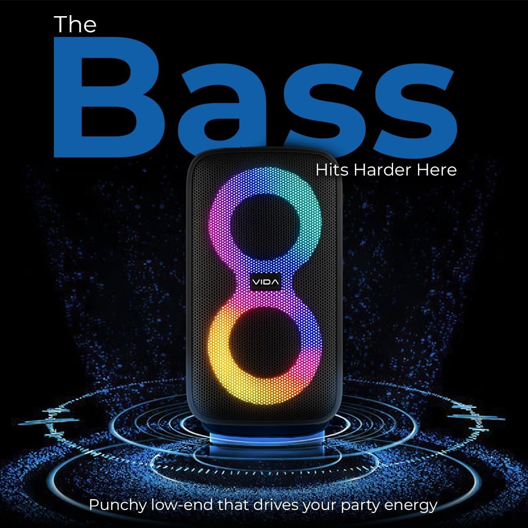 VIDA Boombox 100 | 100W Party Speaker with Party Bass Booster & Vivid RGB Lighting | Up to 6H Playtime | Lightweight & Portable | 4 Dynamic Speakers | Bluetooth, AUX, TF Card & USB-C Connectivity - Image 6