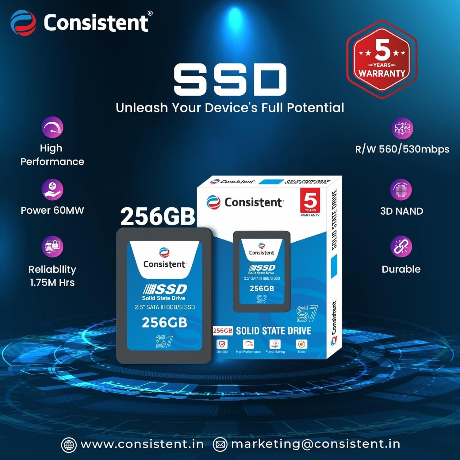 Consistent SSD 256GB 2.5 Inch SATA Internal SSD - Read: 550MB/s & Write: 500MB/s - Solid-State Drive (256, GB) - Image 3