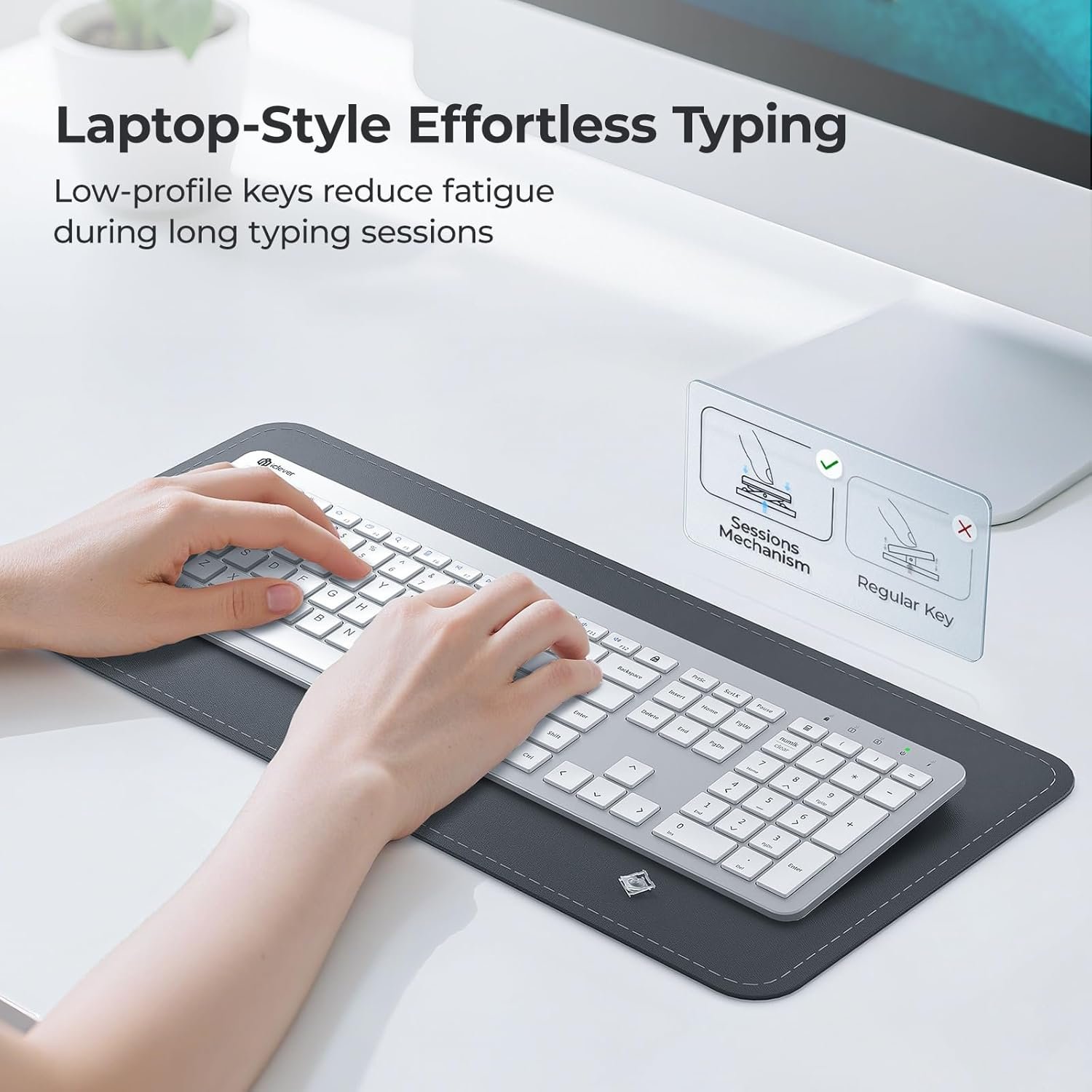 iClever GK08 Wireless Keyboard and Mouse - Rechargeable Ergonomic Keyboard with Number Pad, Silent Typing, 2.4G Stable Connection, Slim Design for Mac & Windows - Silver (Open Box New) - Image 6