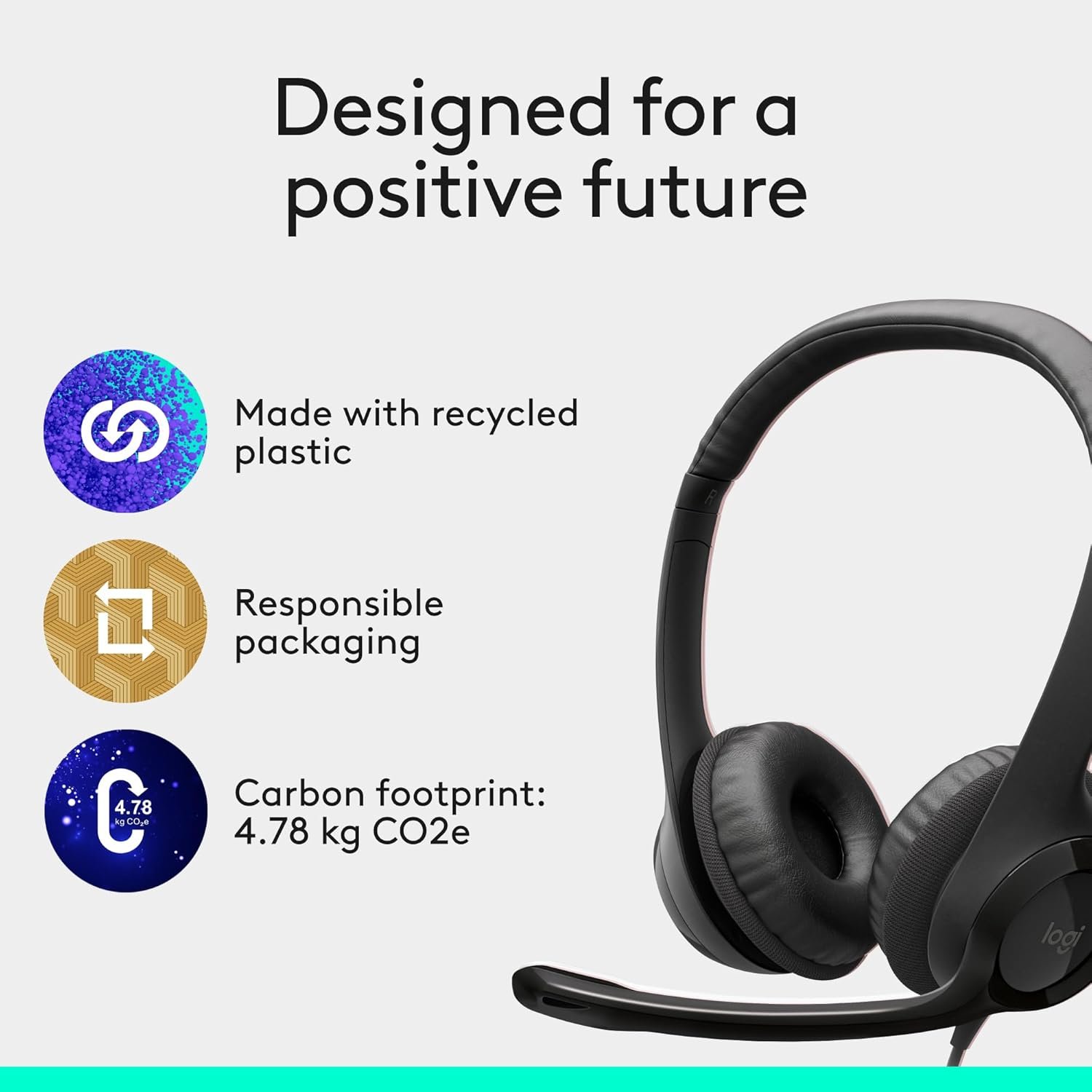 Logitech H390 Wired Headset for PC/Laptop, Stereo Headphones with Noise Cancelling Microphone, USB-A, in-Line Controls, Works with Chromebook - Graphite (Sealed Pack) - Image 2