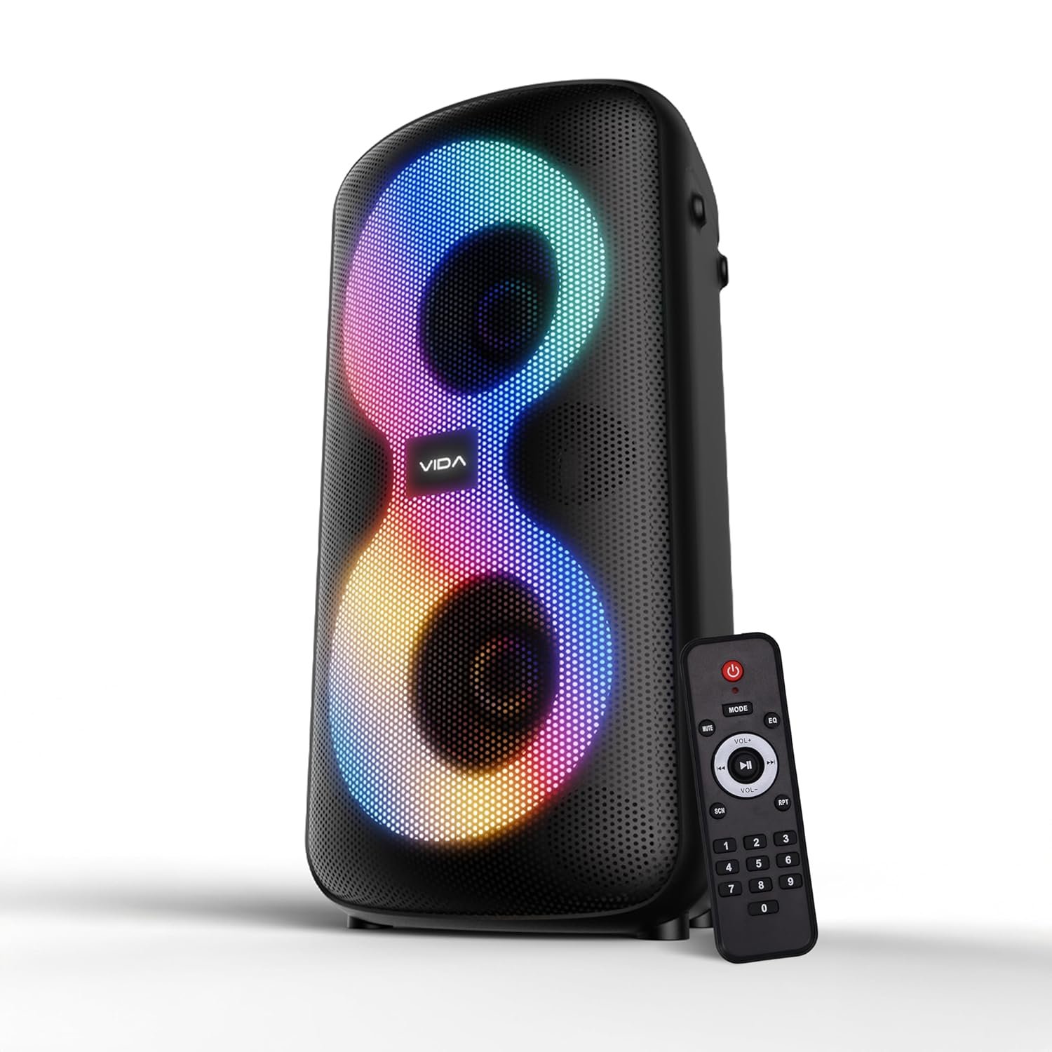 VIDA Boombox 100 | 100W Party Speaker with Party Bass Booster & Vivid RGB Lighting | Up to 6H Playtime | Lightweight & Portable | 4 Dynamic Speakers | Bluetooth, AUX, TF Card & USB-C Connectivity