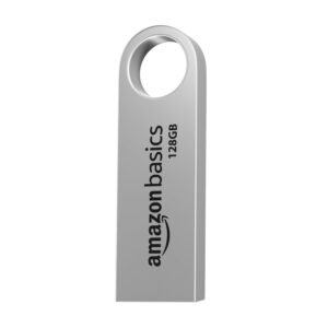 Amazon Basics 128 GB Flash Drive | USB 2.0 M Series | Temperature, Shock and Vibration Resistant | Metallic Silver (Open Box New)