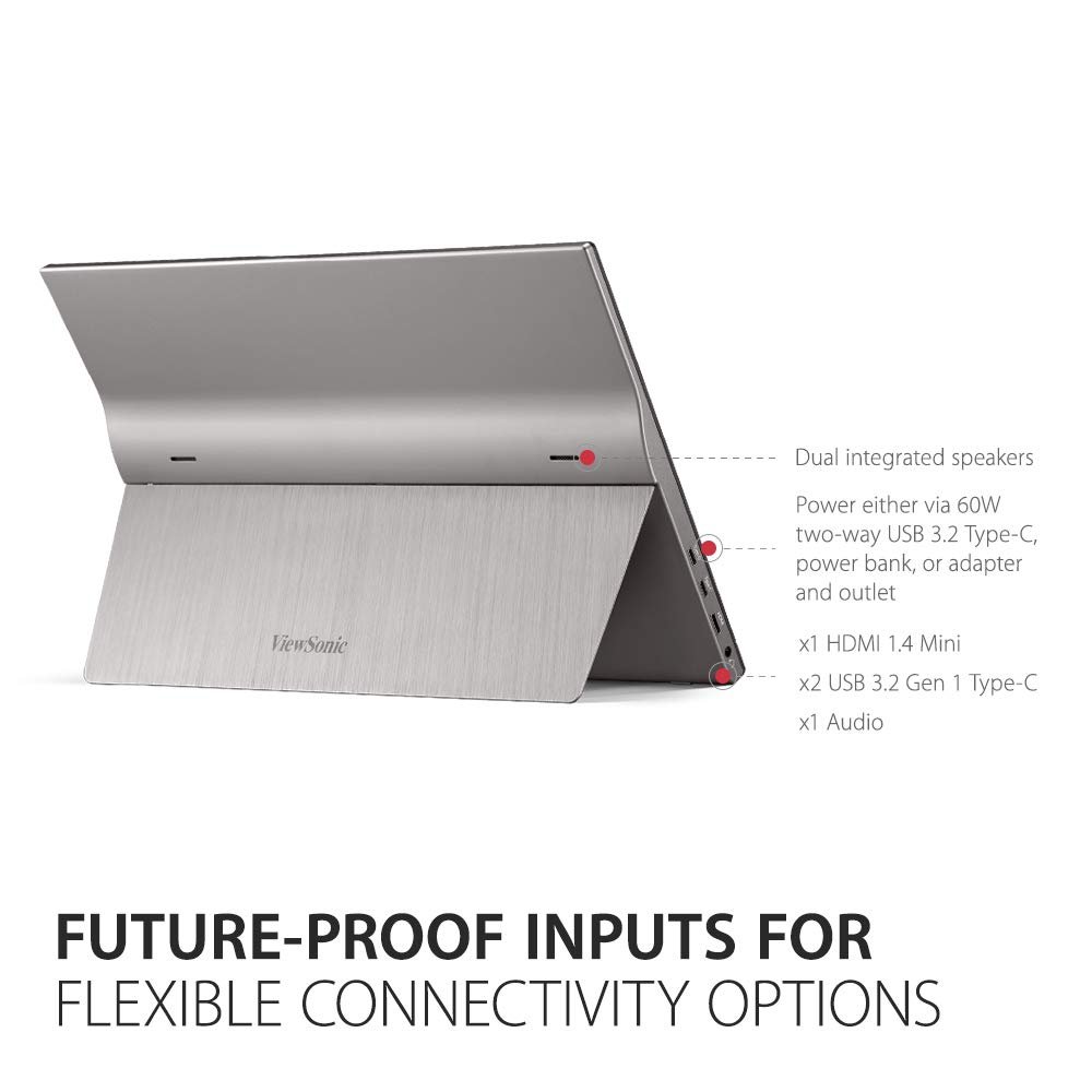 ViewSonic VG1655 16-Inch (40.6 cm) Portable Monitor, FHD 1080p, USB-C, Ultra-Slim 6.9mm, 810g, Bezel-Less, Premium Metallic Design, Compatible with Laptop, Tablet & Mobile (Open Box New) - Image 3