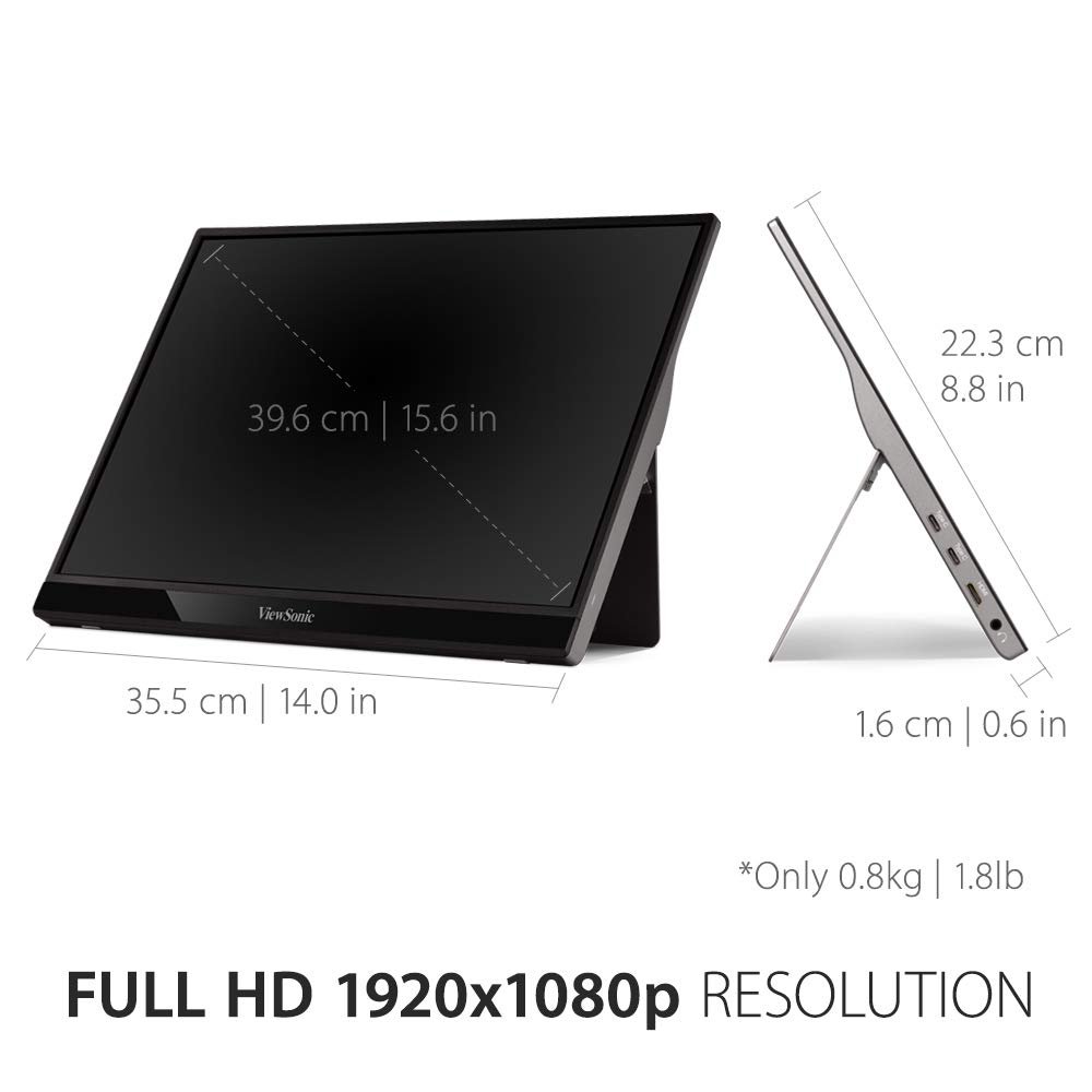 ViewSonic VG1655 16-Inch (40.6 cm) Portable Monitor, FHD 1080p, USB-C, Ultra-Slim 6.9mm, 810g, Bezel-Less, Premium Metallic Design, Compatible with Laptop, Tablet & Mobile (Open Box New) - Image 6