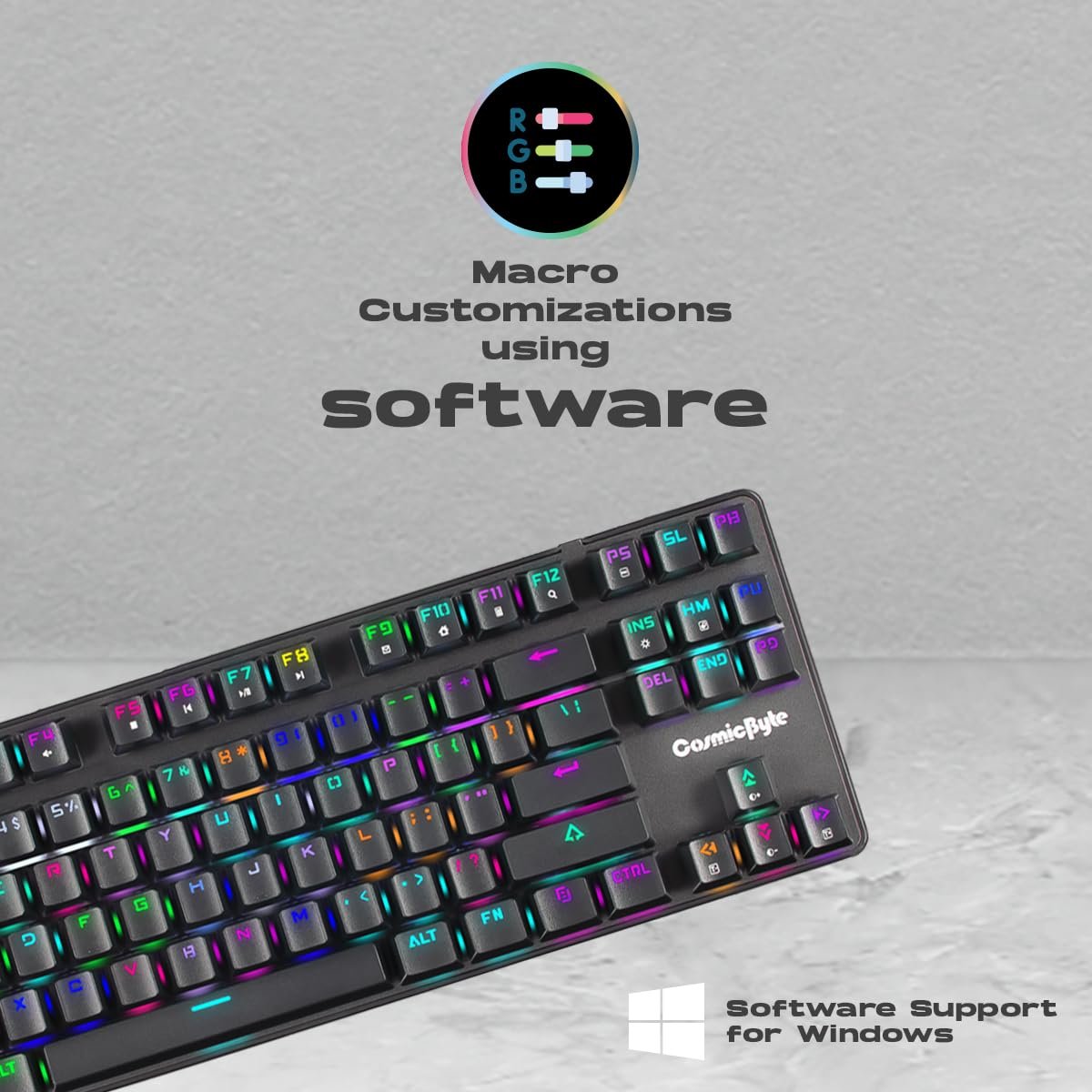 Cosmic Byte CB-GK-16 Firefly TKL Mechanical Gaming Keyboard | Per-Key RGB | 3 PIN Swappable Outemu Blue Switches | Upgraded with Detachable USB-C Port | Macro & Software Support - Black (Open Box New) - Image 5