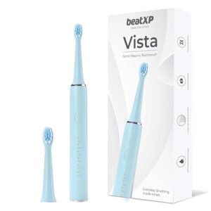 beatXP Vista Sonic Electric Toothbrush for Adults with 2 Brush Heads & 5 Cleaning Modes | Rechargeable Electric Toothbrush | 30000 strokes/min with Long Battery Life - Blue, (Combo Pack) , (Open New Box)