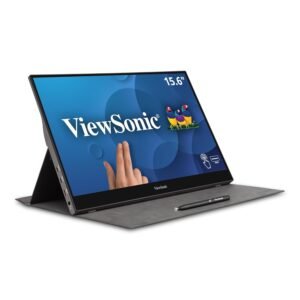 ViewSonic TD1655 16”(40.6cm) FHD IPS Touch Portable Monitor with USB-C 60W Charge Back, 940g, Metallic Design, Foldable Stand, Slip Cover, Eyecare Screen (PC, Laptop, Mobile), Speaker, 2X USB-C, HDMI (Open Box New)