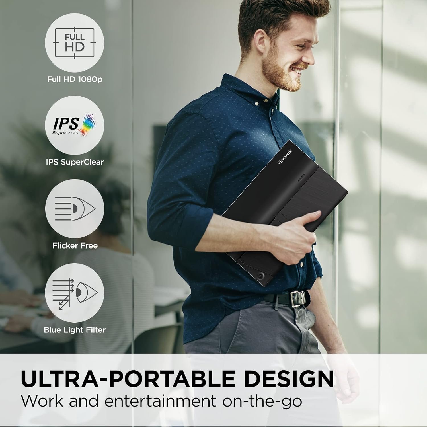 ViewSonic VA1655-3 16-inch (39.62 cm) Full HD 1080p IPS Portable Monitor | Ultra-Slim (1 cm) | Pivot & Tilt | Foldable Stand |Dual USB-C & Mini HDMI |Dual Speakers |Anti-Glare |Mac Compatible |Black (Open Box New) - Image 2