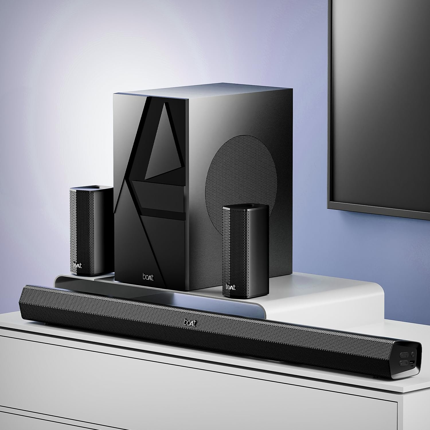 Boat Aavante Bar 3600/3500, 500W Signature Sound,5.1CH, Wall Mountable Design, Bass & Treble with Master Remote Control, Bluetooth Sound Bar, Home Theatre Soundbar Speaker - Premium Black (Open Box New) - Image 3