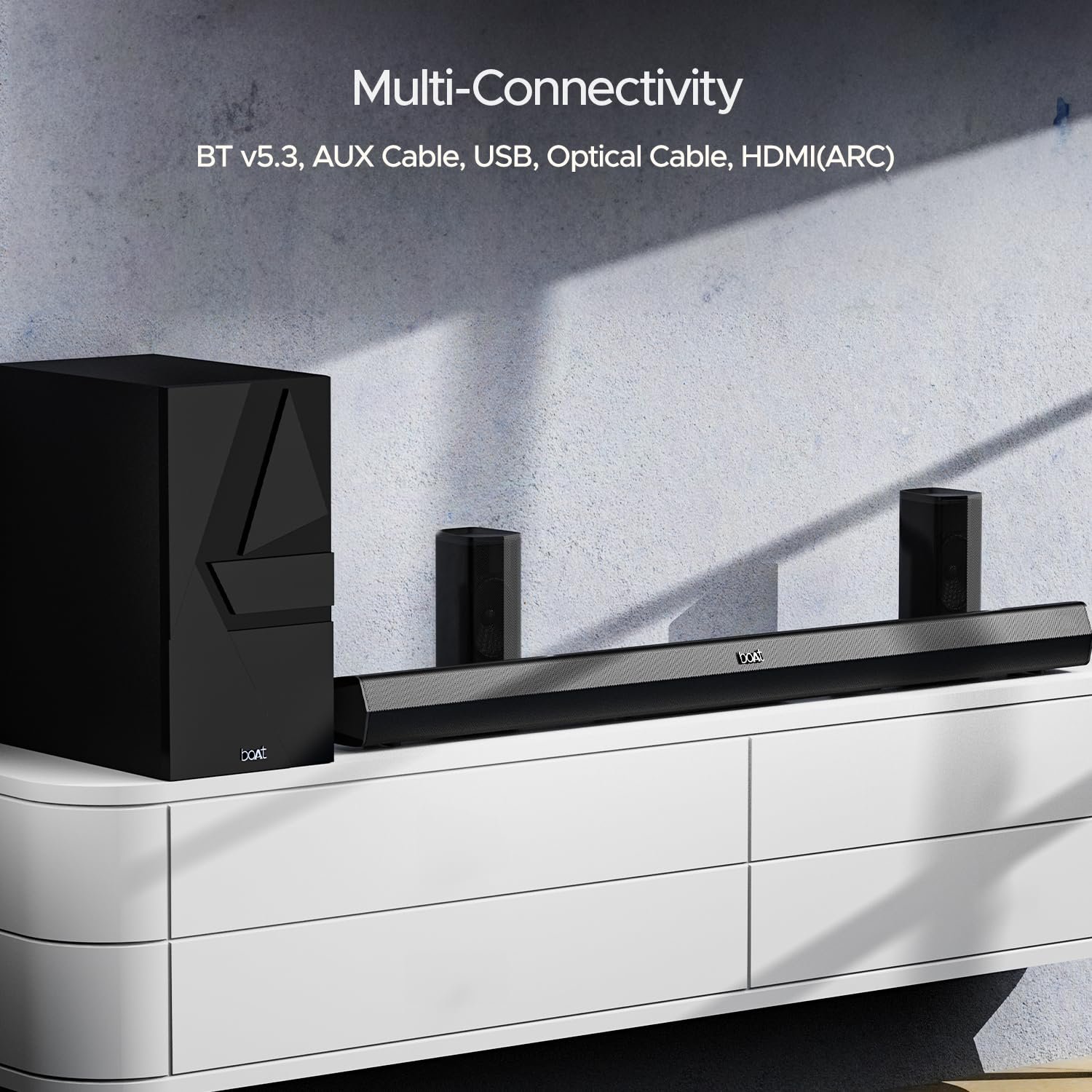 Boat Aavante Bar 3600/3500, 500W Signature Sound,5.1CH, Wall Mountable Design, Bass & Treble with Master Remote Control, Bluetooth Sound Bar, Home Theatre Soundbar Speaker - Premium Black (Open Box New) - Image 4