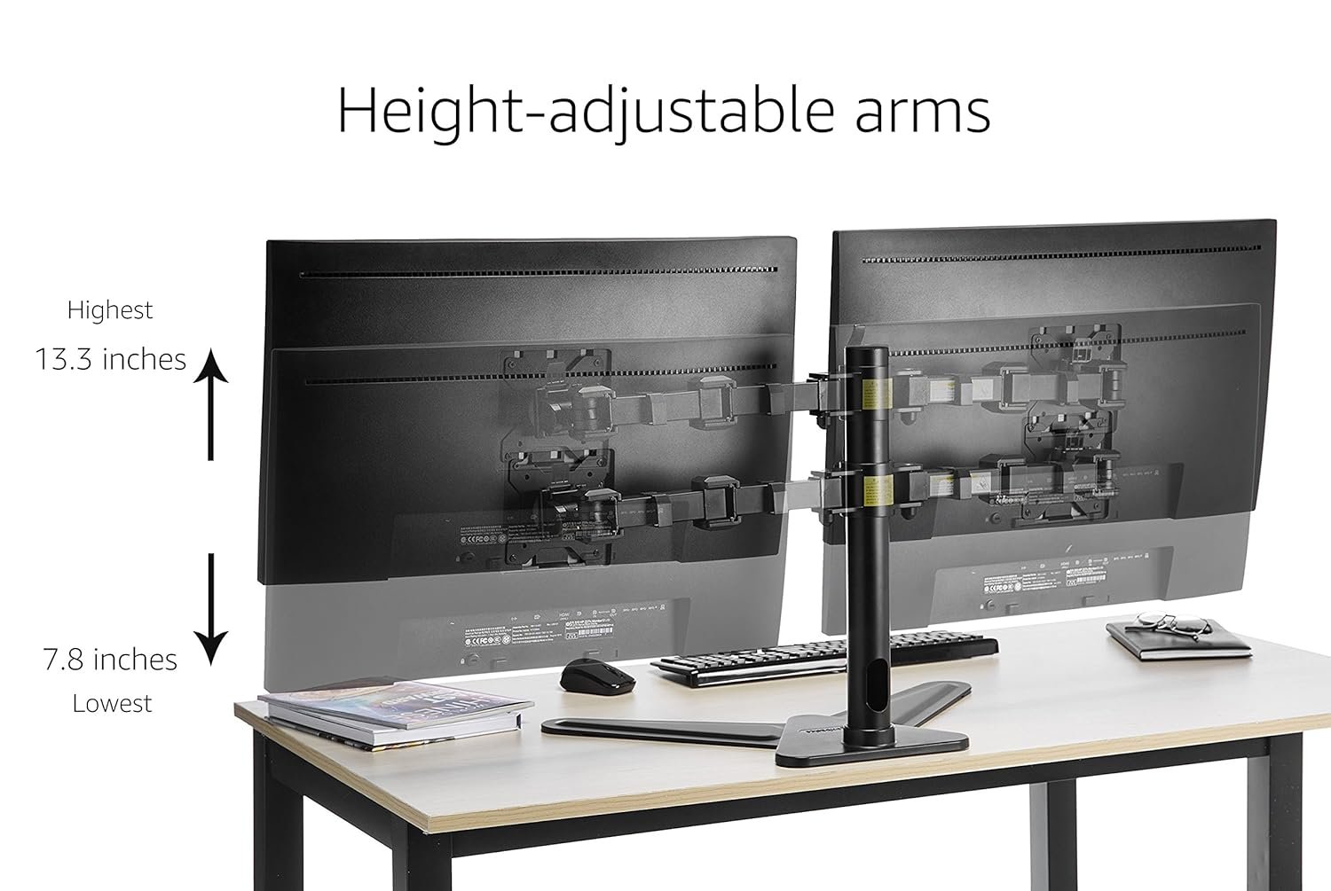 Amazon Basics Dual LCD Monitor Stand - Free Standing Mount, Steel (Open Box New) - Image 6