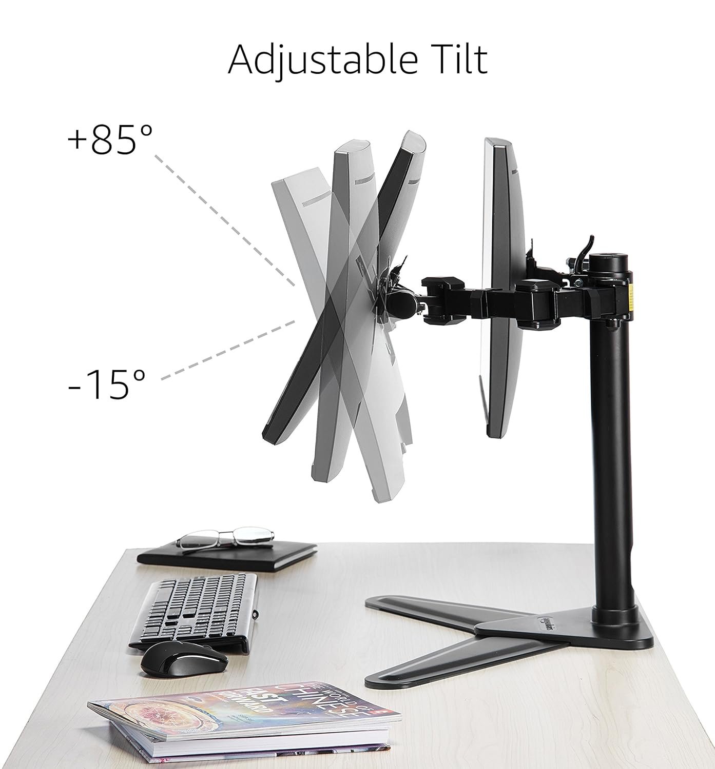 Amazon Basics Dual LCD Monitor Stand - Free Standing Mount, Steel (Open Box New) - Image 4