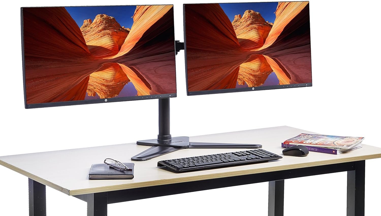 Amazon Basics Dual LCD Monitor Stand - Free Standing Mount, Steel (Open Box New) - Image 2