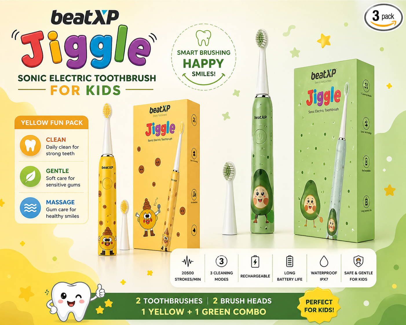 beatXP Jiggle Sonic Electric Toothbrush For Kids, colour 1 green...