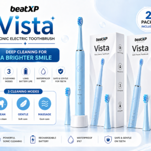 beatXP Vista Sonic Electric Toothbrush for Adults with 2 Brush Heads & 5 Cleaning Modes | Rechargeable Electric Toothbrush | 30000 strokes/min with Long Battery Life - Blue, (Combo Pack) , (Open New Box)