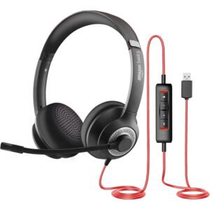 Amazon Basics Pro Series Wired USB On Ear Headset with Mic | 40 mm Driver | Computer/PC or Laptop Headphone - Open Box