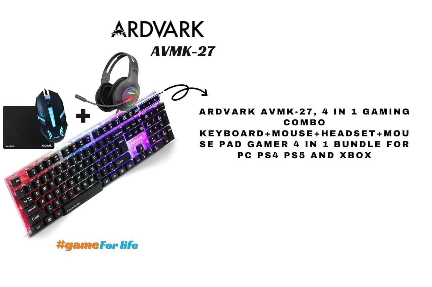 ARDVARK AVMK-27, 4 in 1 Combo | Gaming Keyboard and...