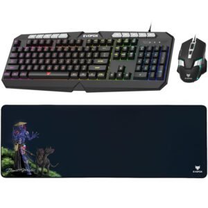 EvoFox Deathray v2 3 in 1 Gaming Keyboard & Mouse Combo with Puppet Master Desk pad - Open box