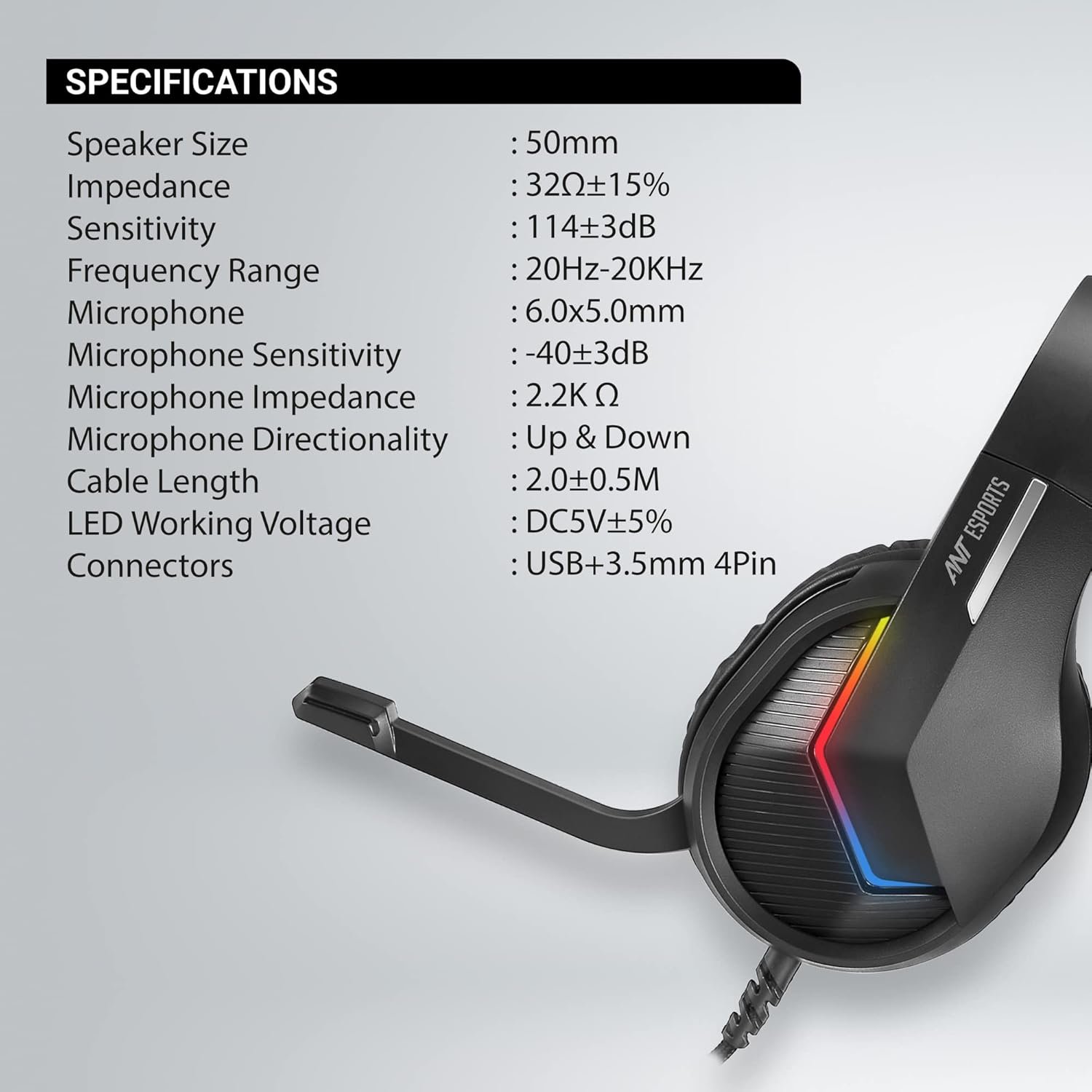 Ant Esports H1100 Pro RGB Wired Over Ear Gaming Headphones... - Image 3